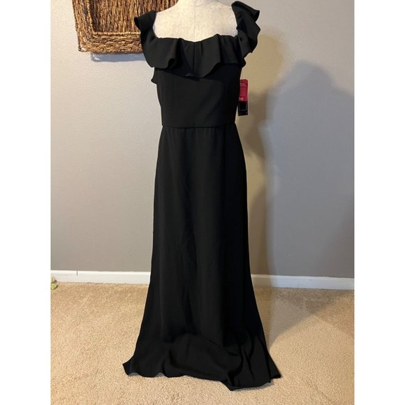 MSK Maxi Long Dress XL Black Flutter Off Shoulder Washable Wedding Cruise NWT - Picture 9 of 13